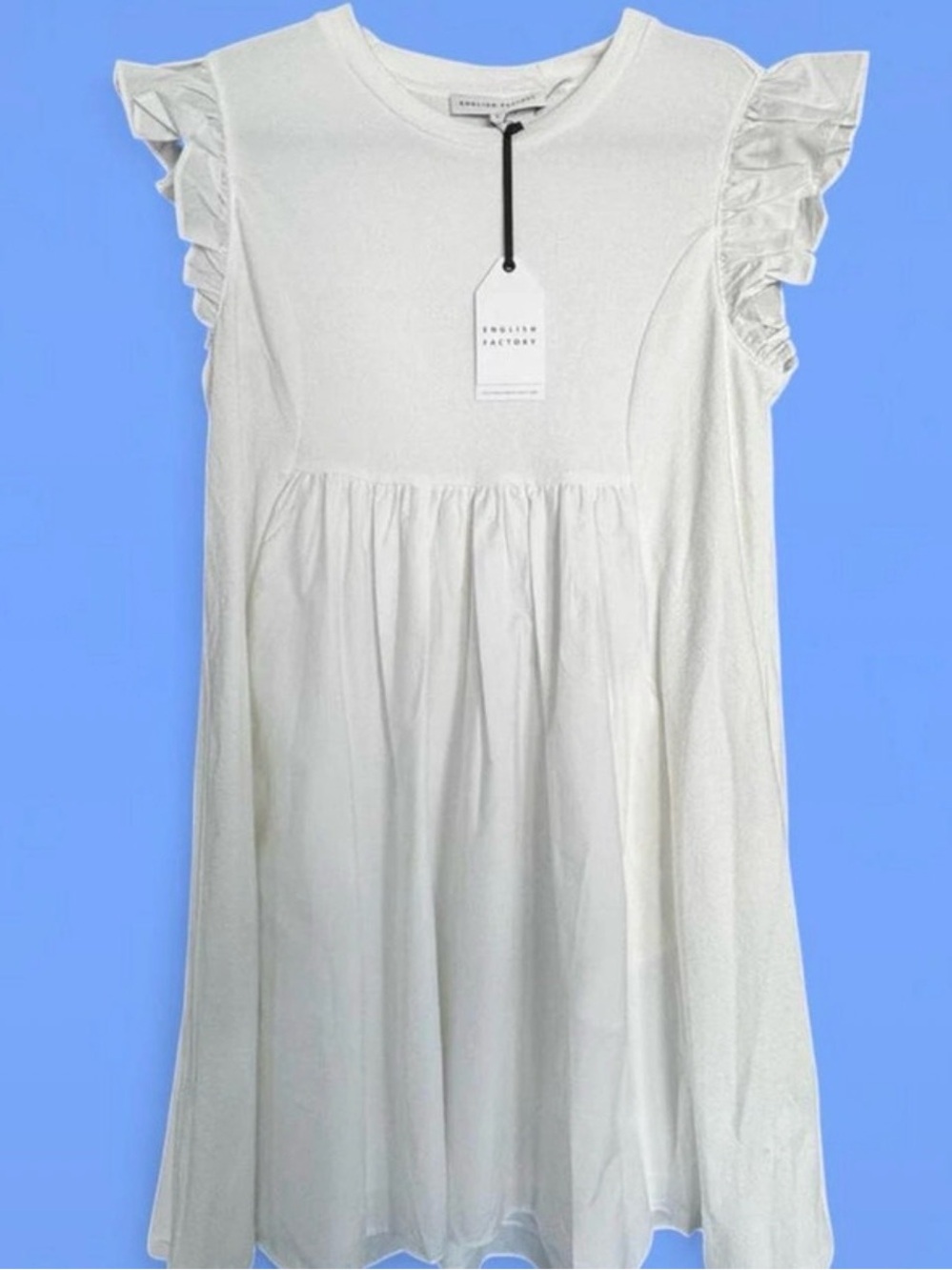 English Factory White Ruffle Sleeve Swing Tunic Dress